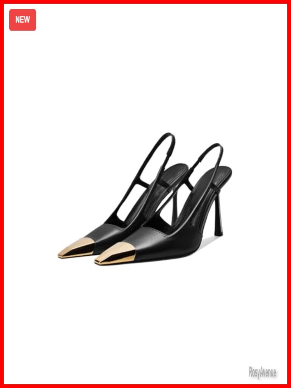 Slingback Heels Pointed Toe Stiletto Pumps Faux Leather